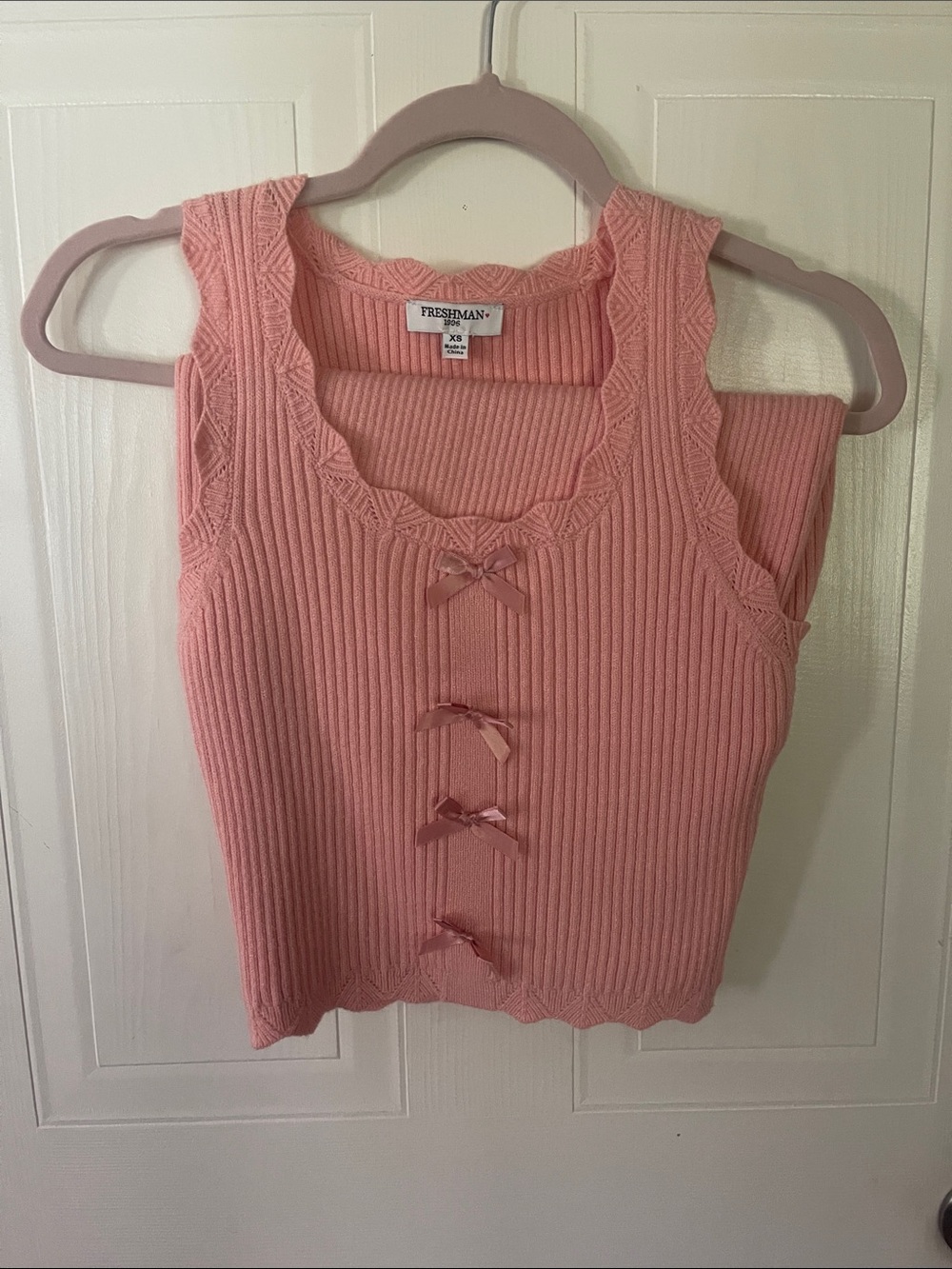Freshman Peach-Pink Ribbed Set Y2K